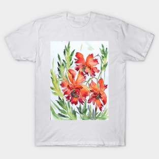 Windy Poppies WAtercolor Painting T-Shirt